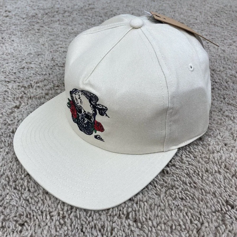 Quiksilver Mean Doggin Hat‎ Birch & Black Rose Skull Snapback Baseball Cap NWT